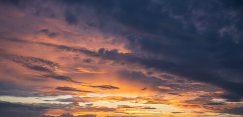 Wall Mural - Contrasting sky with clouds at sunset.