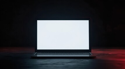 A blank laptop screen illuminated in a dark setting, suggesting potential for creativity.