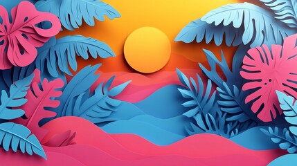 8K papercut summer concept featuring abstract shapes and bright hues, created with generative AI for a dynamic and artistic summer theme.