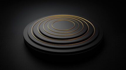 Wall Mural - black and gold circle with a gold rim. the circle is surrounded by a series of smaller circles