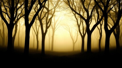 Wall Mural - forest with trees in the foreground and background. the trees are tall and the sky is cloudy