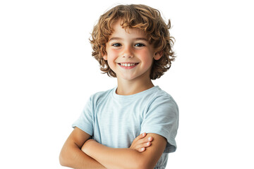 Wall Mural - Smiling Boy with Curly Hair in Casual Outfit