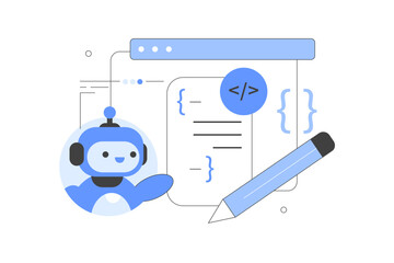 Wall Mural - artificial intelligence. using ai chat bot for writing programming code. neural network technology c
