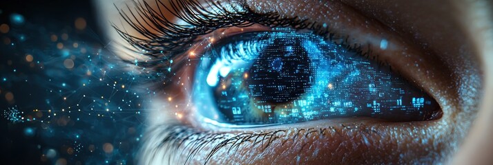 Fototapete - A Human Eye with Digital Code and Network Connections