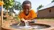 © Sumet - A joyful child plays with water while smiling, enjoying a sunny day in an outdoor setting.