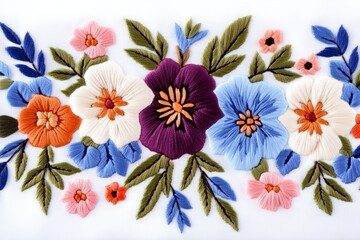 Sticker - A beautifully crafted floral background showcases modern embroidery techniques with vibrant, dimensional flowers