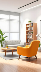 Modern office of psychologist with sofa and armchair for psychotherapy isolated with white highlights, png