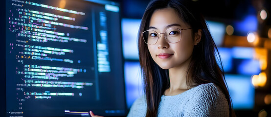 Wall Mural - the integration of technology and human expertise in software development is presented by a young as
