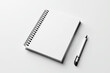 © jockermax3d - Minimalist mockup of spiral notebook and pen on white background for design projects