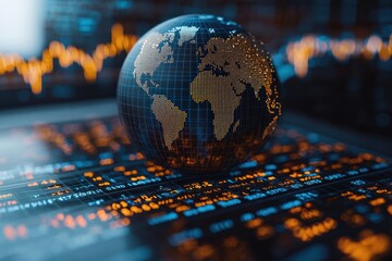 Aufkleber - Illuminated Globe Resting on a Grid of Financial Data
