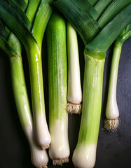 Leek Vegetables, Creative background design with food theme, focus on the pile of fresh Leek