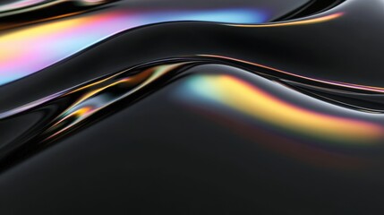 Glossy black surface reflecting soft rainbow highlights