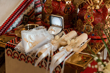 Traditional Wedding Ceremony Accessories with Ornate Decorations and Symbolic Items