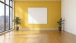 © speedz - White Frame on Bright Yellow Wall: A plain white frame popping against a vivid yellow background, lending a bold and cheerful energy to the space.