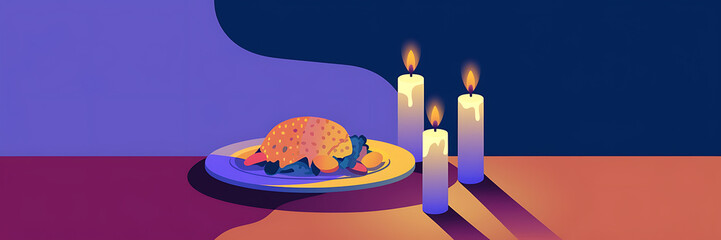 A festive dinner with candles  orange and yellow  a cozy holiday celebration with warm candlelight   