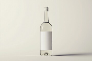 White wine bottle with a blank white label, isolated on white background, clean mock up design