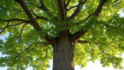 Wall Mural - majestic cottonwood tree with heart shaped leaves rough bark and shimmering foliage in the wind