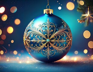 Wall Mural - blaue weihnachtskugel mit weihnachts und neujahrgruss happy holiday and a joyful new year 2025