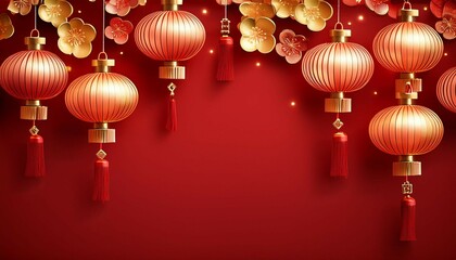 Wall Mural - festive red banner with lights decoration for chinese new year