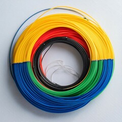 Wall Mural - top view on 3d pen kit of colourful plastic filament on white background