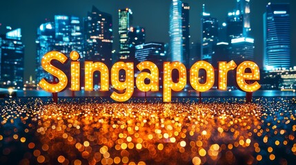 Wall Mural - Yellow LED Singapore City symbol art poster.