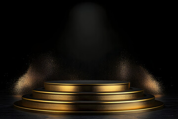 Poster - 3d render of Gold podium on black background platform gold presentation.