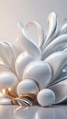 Leinwandbilder - White and gold, bronze color tone metallic 3d wavy lines  abstract background.