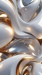 Leinwandbilder - White and gold, bronze color tone metallic 3d wavy lines  abstract background.