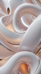Fototapete - White and gold, bronze color tone metallic 3d wavy lines  abstract background.