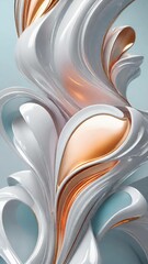 Leinwandbilder - White and gold, bronze color tone metallic 3d wavy lines  abstract background.