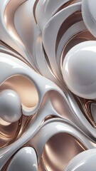 Leinwandbilder - White and gold, bronze color tone metallic 3d wavy lines  abstract background.