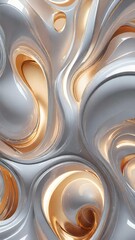 Leinwandbilder - White and gold, bronze color tone metallic 3d wavy lines  abstract background.