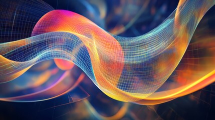 Wall Mural - this image features dynamic and colorful waves with a wireframe texture effect, presenting a futuris