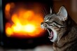 © typepng - Cat yawning on a TV on the background of modern technology