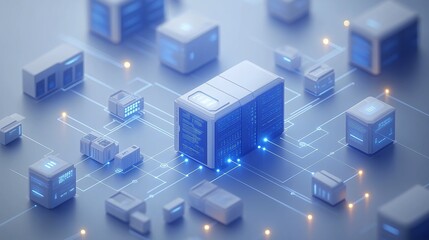 Fototapete - High-tech network infrastructure connecting digital devices and servers in a futuristic data center for enhanced connectivity and cloud solutions, Generative AI