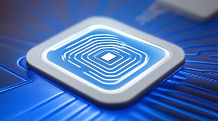Fototapete - Blue Glowing RFID Sensor Technology Close-Up, Representing Advanced Digital Innovation and Security Concepts, Generative AI