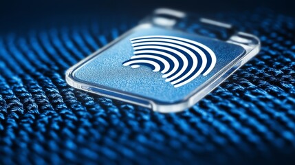 Fototapete - Blue Glowing RFID Sensor Technology Close-Up, Representing Advanced Digital Innovation and Security Concepts, Generative AI