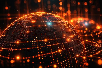 Aufkleber - Glowing Sphere with Orange Lights and a Grid Pattern
