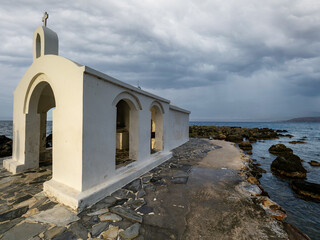 Small white church Saint Nicholas at Georgioupoli, Crete, Greece