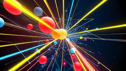 Colorful Abstract Molecular Structure with Dynamic Light Beams