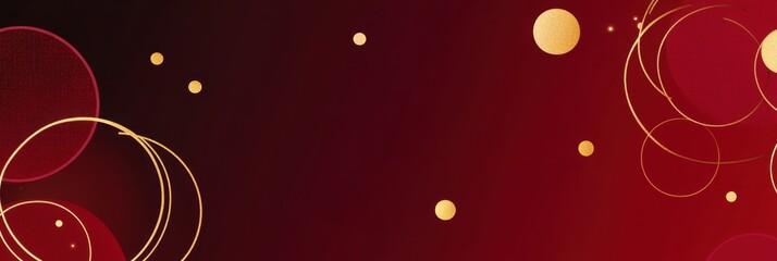 Wall Mural - Red background, golden circles and gold lines, Chinese New Year atmosphere, flat style, minimalist design, simple composition, red color scheme Generative AI