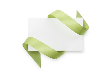 Wall Mural - Blank card and olive ribbon isolated on white, top view