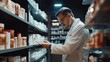 © wisnuromad art - A pharmacist examines medication in a well-organized pharmacy.