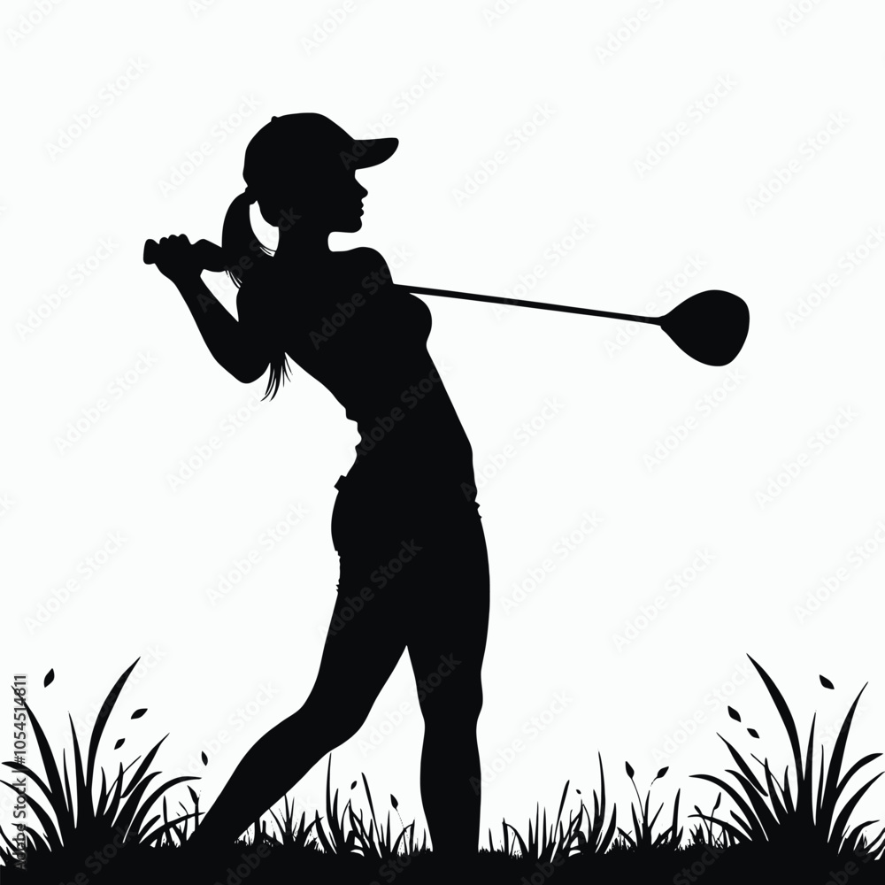 a female golfer vector Silhouette, black color silhouette, isolated white  background (2) Stock Vector | Adobe Stock, image size:1000x1000