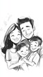 © Drew - Happy Family Illustration in Black and White