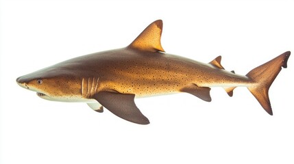 nurse shark displays its distinctive sandy coloration and robust body on a plain white background highlighting its unique characteristics and serene appearance.
