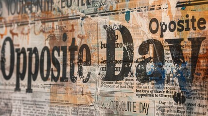 opposite day concept with distressed newspaper background and artistic paint strokes