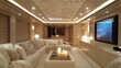 © AGUNG - Luxurious living room with a starlit ceiling, white furniture, and a large television screen.