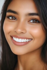 a close up photo portrait of a beautiful young asian indian woman on white background