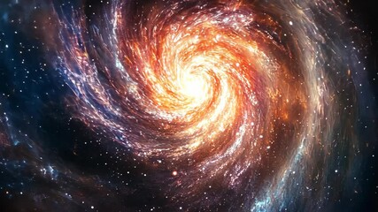 Wall Mural - A swirling galaxy in space with a bright, white center surrounded by orange and red colors